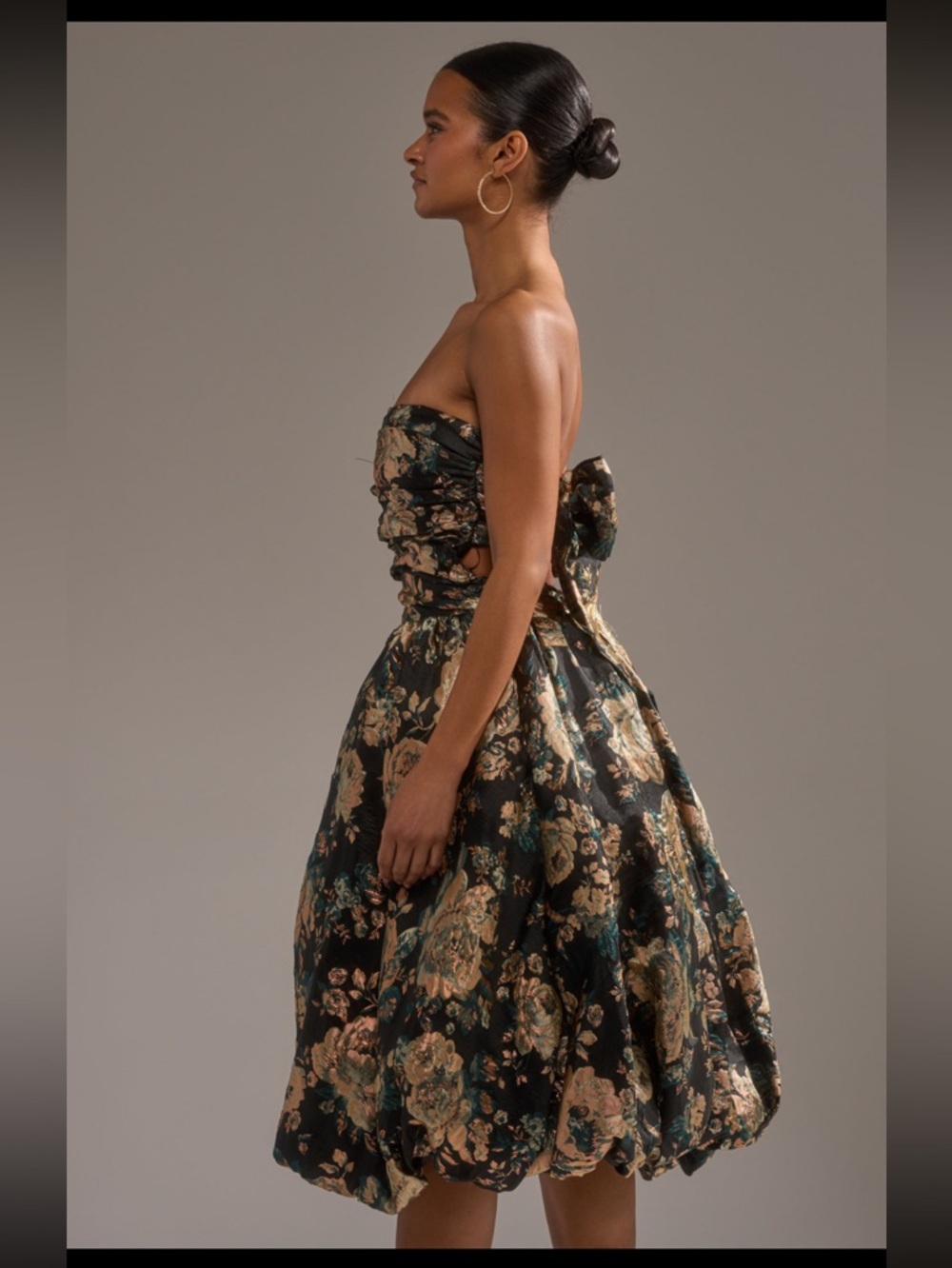 AKIRA Black Strapless Floral Bubble-Hem Dress - Picture 2 of 4